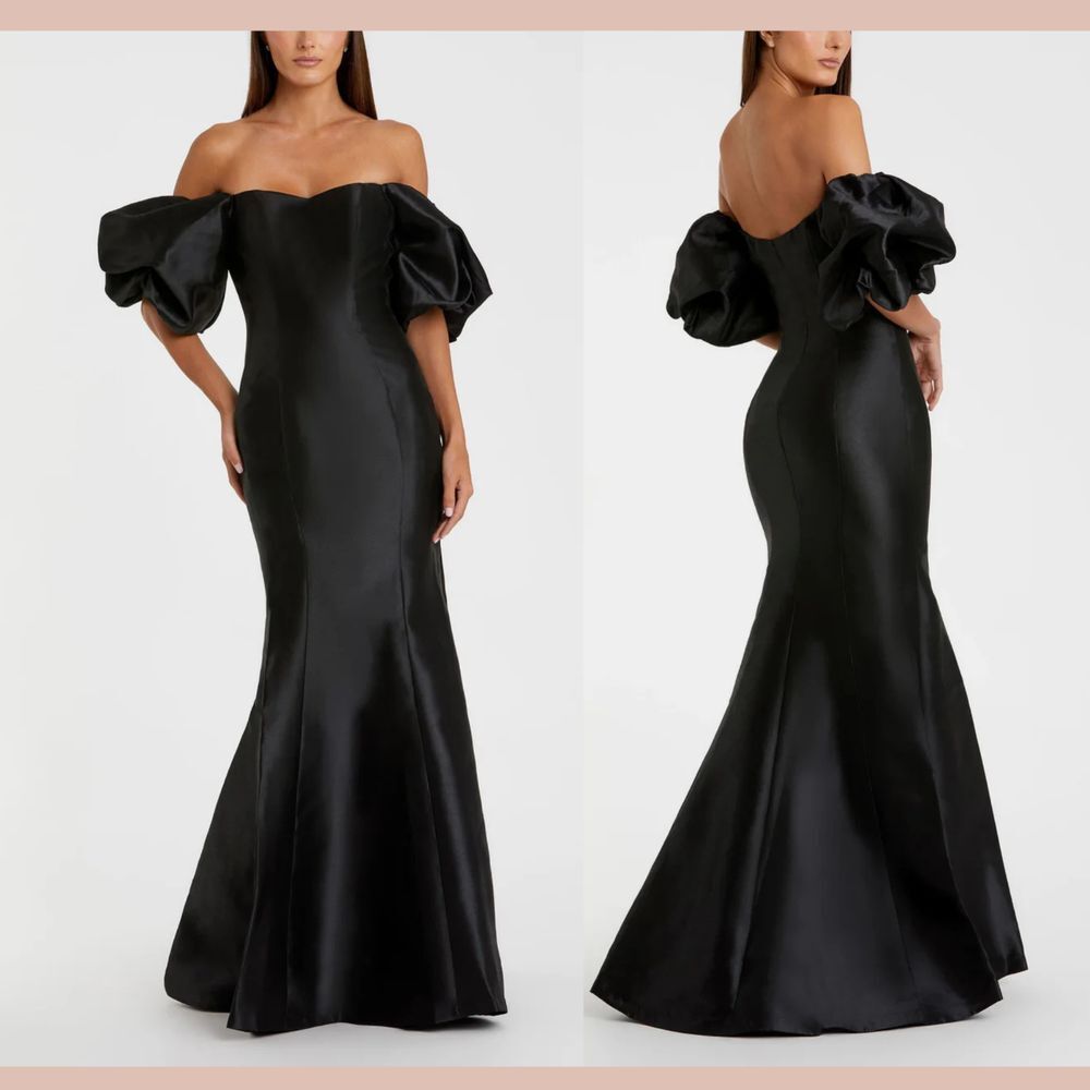 NWT MAC DUGGAL [ 2 ] 50677 Sweetheart Off The Shoulder Puff‎ Sleeve Gown Black